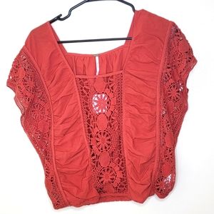 Free People Red Crochet Blouse